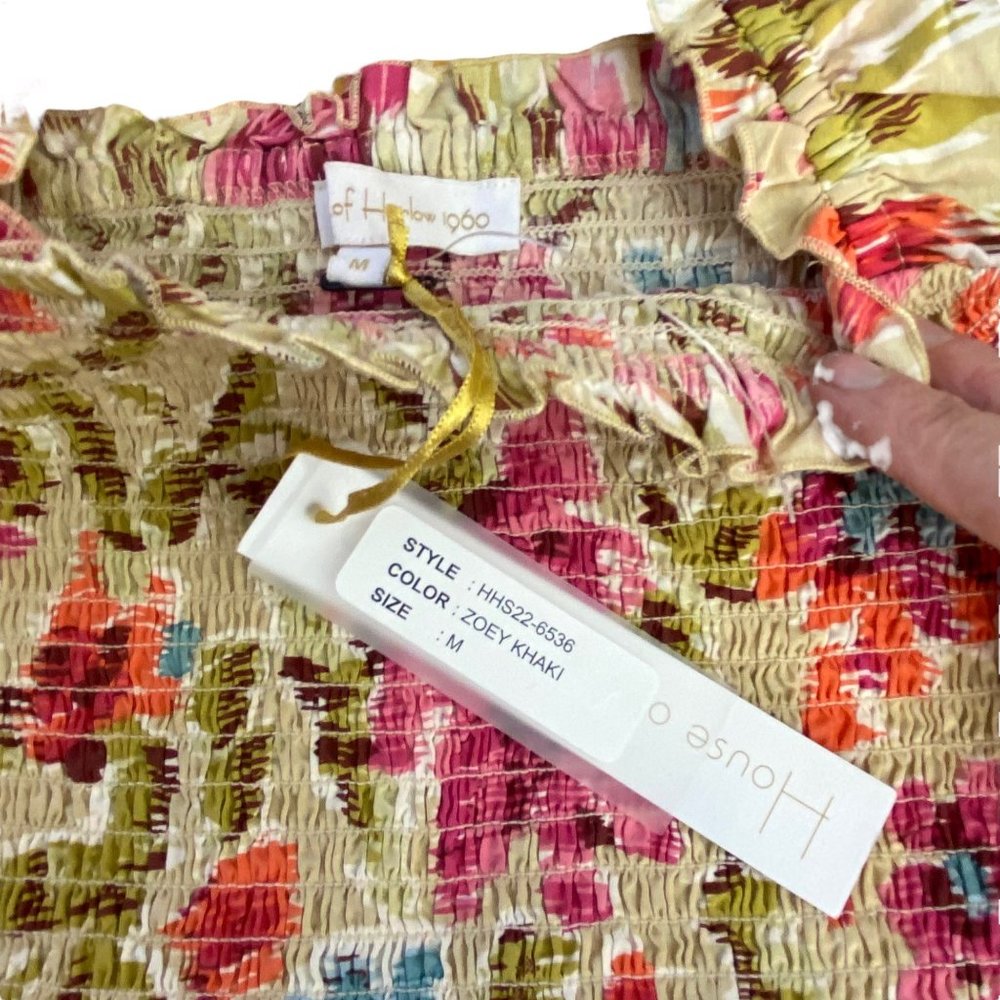 NWT House of Harlow Zoey Khaki Floral Bohemian Smocked Maxi Dress Medium $268 - Picture 7 of 11